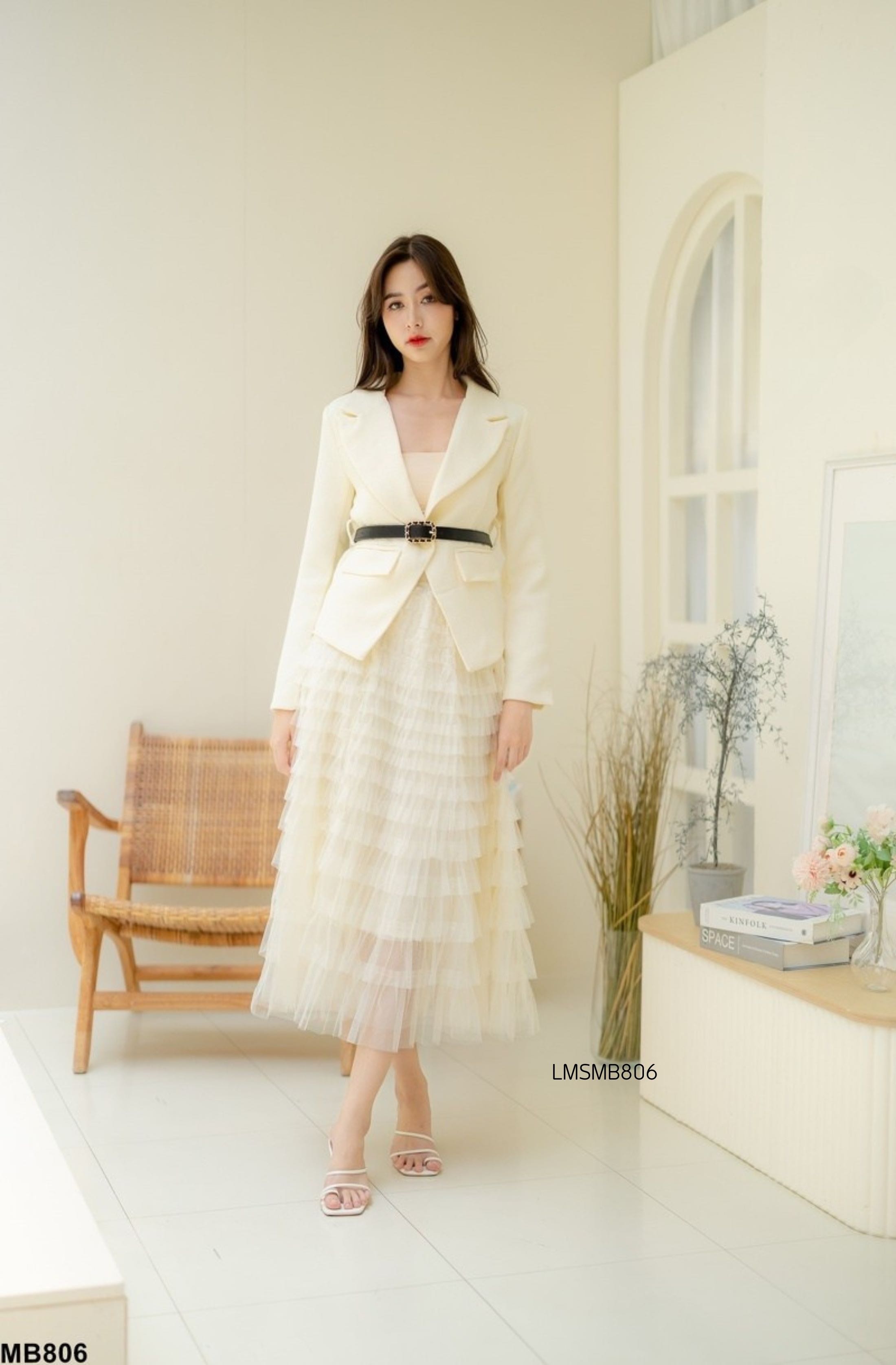 S-2XL ชุดเซ็ตเสื้อกระโปรงเข็มขัด LMSMB806
