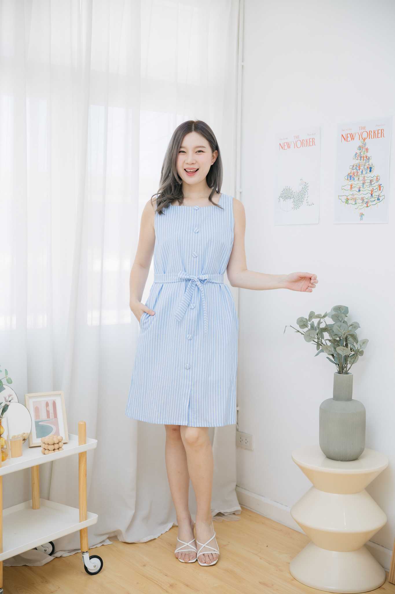 ชุดให้นม Blue stripe lovely dress