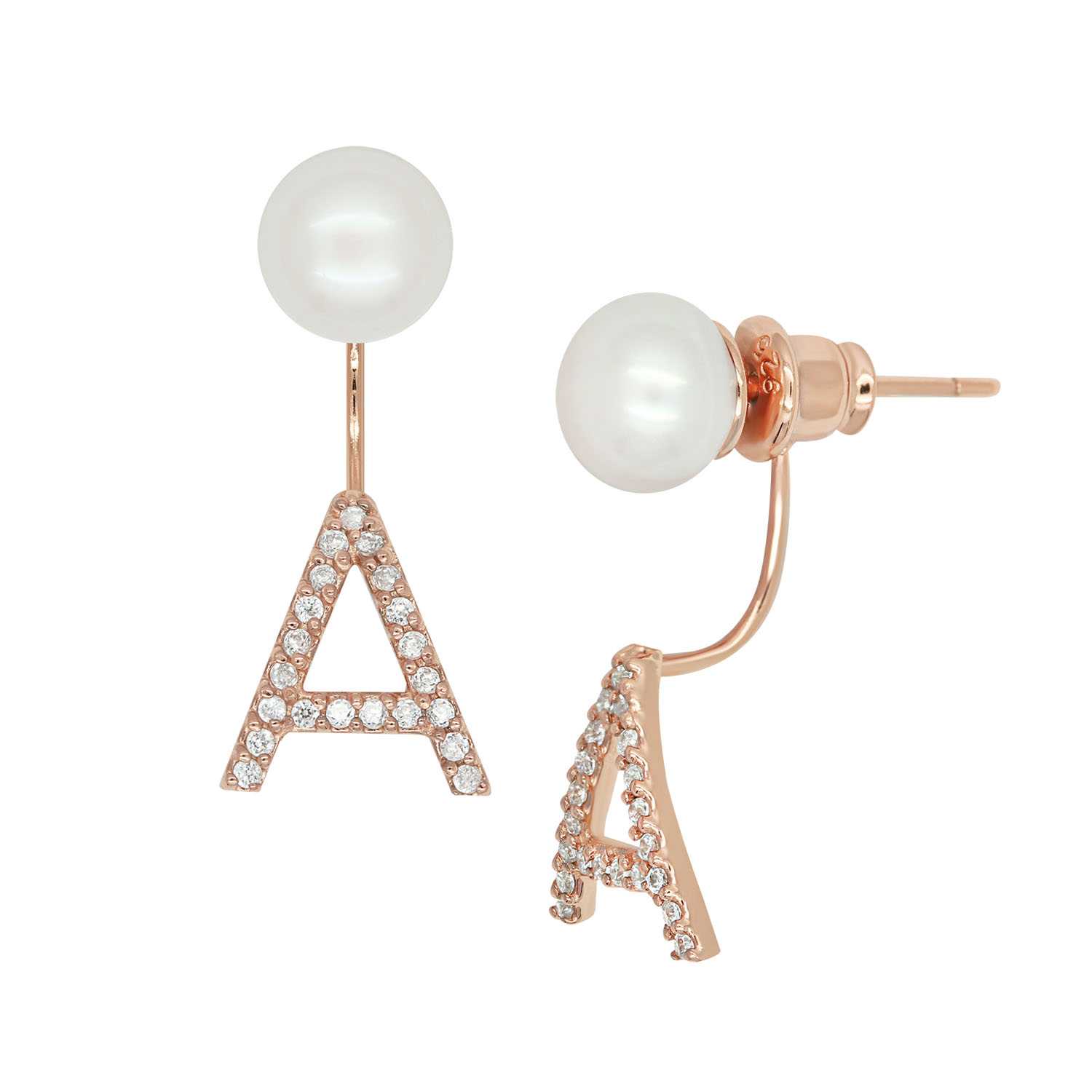 Initial Pearl Stud Earring (Rose Gold) A-S