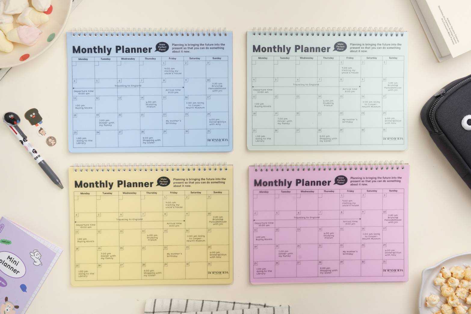 Ropamoda แพลนเนอร์เกาหลี  สมุดแพลนเนอร์ PP month planner (แบบไม่ตั้งโต๊ะ) Made In Korea (No.44460)
