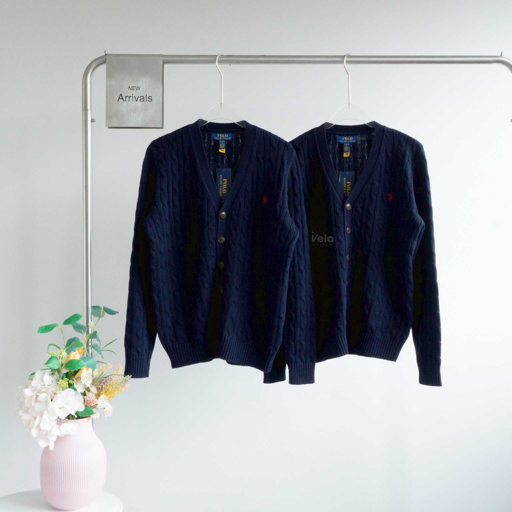 Cable-Knit Cotton V-Neck Cardigan (RLNavy)