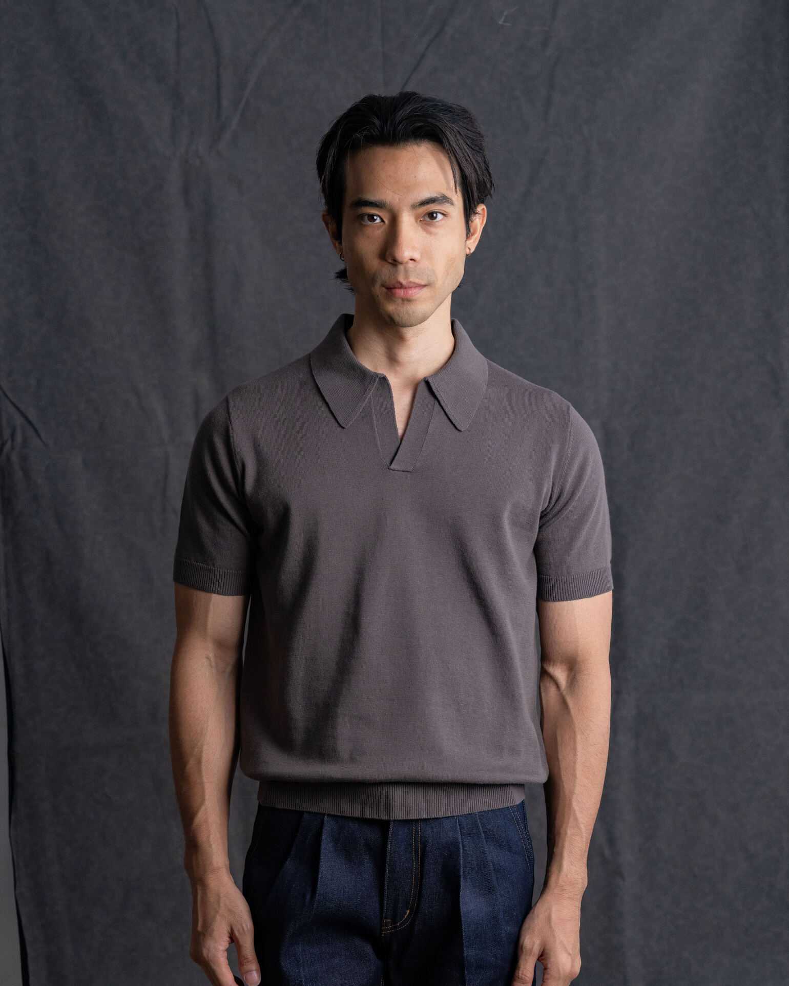 MadetoMature Knitted Short Sleeve Skipper Polo - Smoke Grey