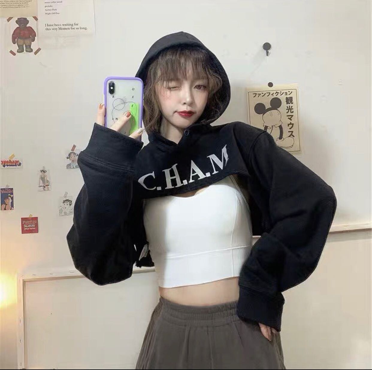 พร้อมส่ง🖤[F6]เสื้อ ฮูด C.H.A.M