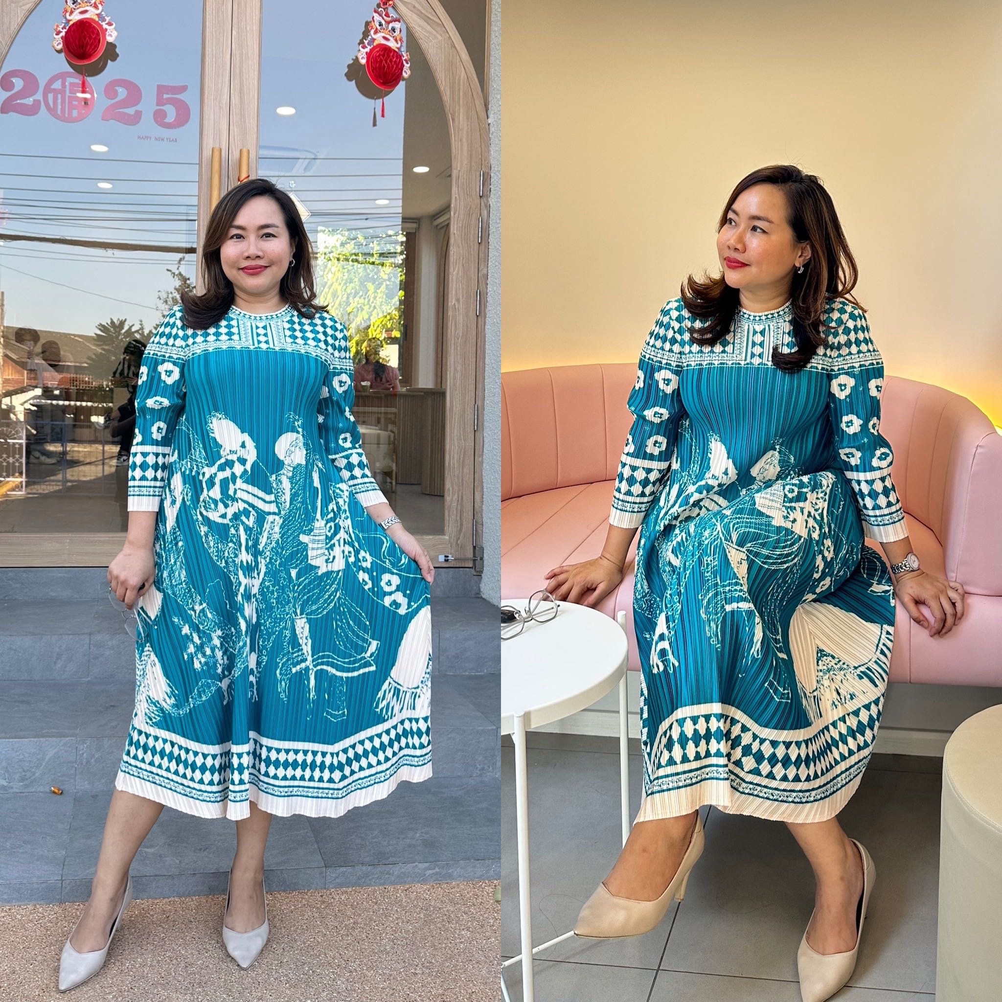 Pleatbynisa A628 เดรสอัดพลีท เนื้อผ้าPolyester100%