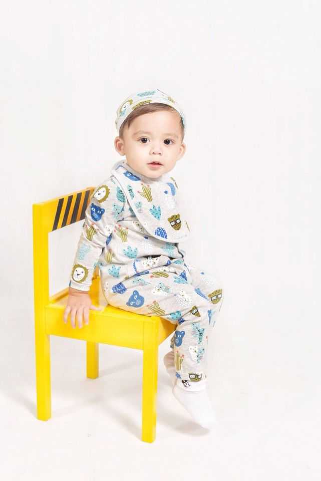 เซทบอดี้สูทกระดุมหน้า สีเทาลายเสือ(BS-141G)