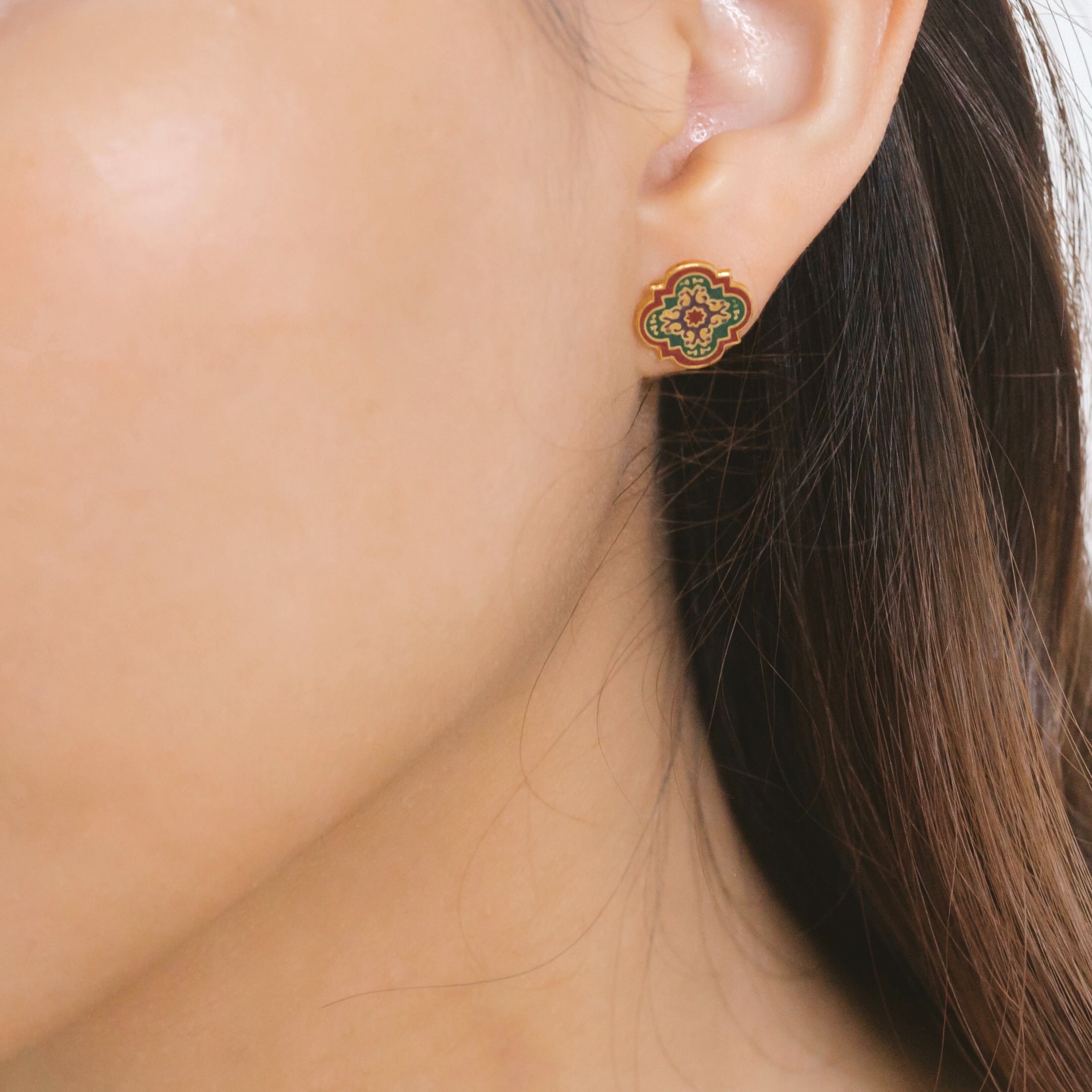 Chino-Protuguese(Azulejos)earrings /ต่างหูชิโน ลายอะซูเลโจส์