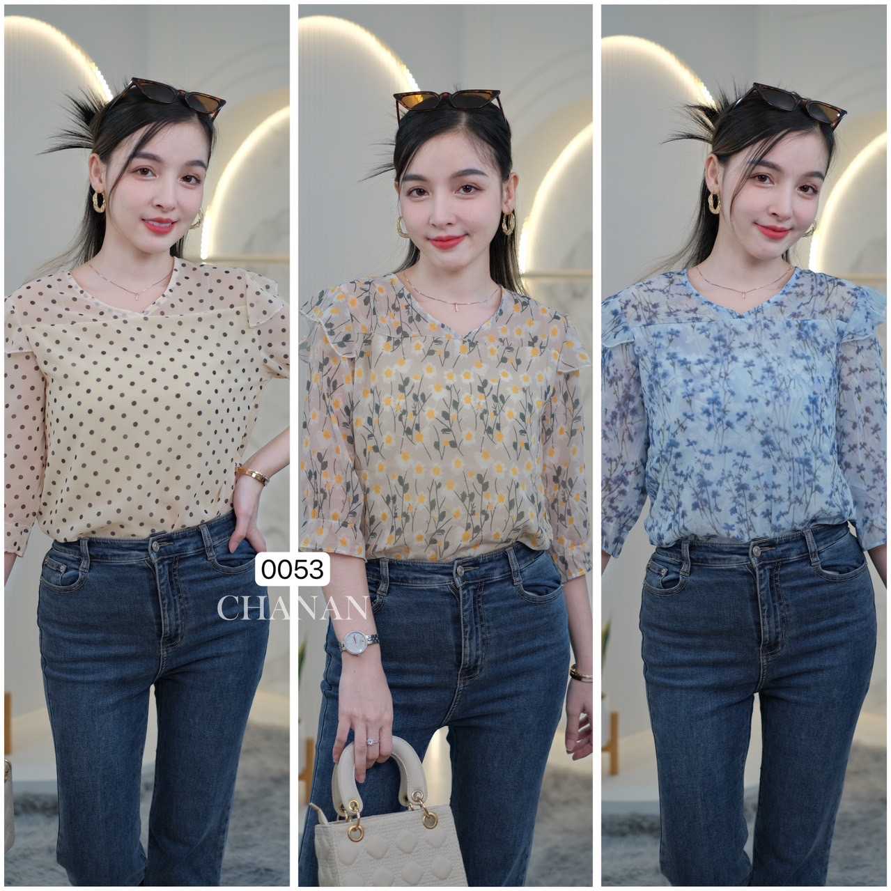 0053 เสื้อเชิ้ตชีฟองพรีเมี่ยม  ลายสวย  ใส่ได้หลายโอกาส มี 3 ลาย