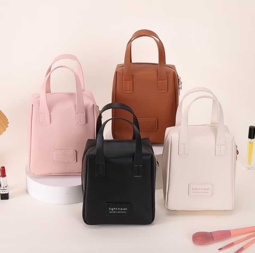 กระเป๋าเก็บเครื่องสำอาง แบบหนังเรียบ กันน้ำ พร้อมหูหิ้ว