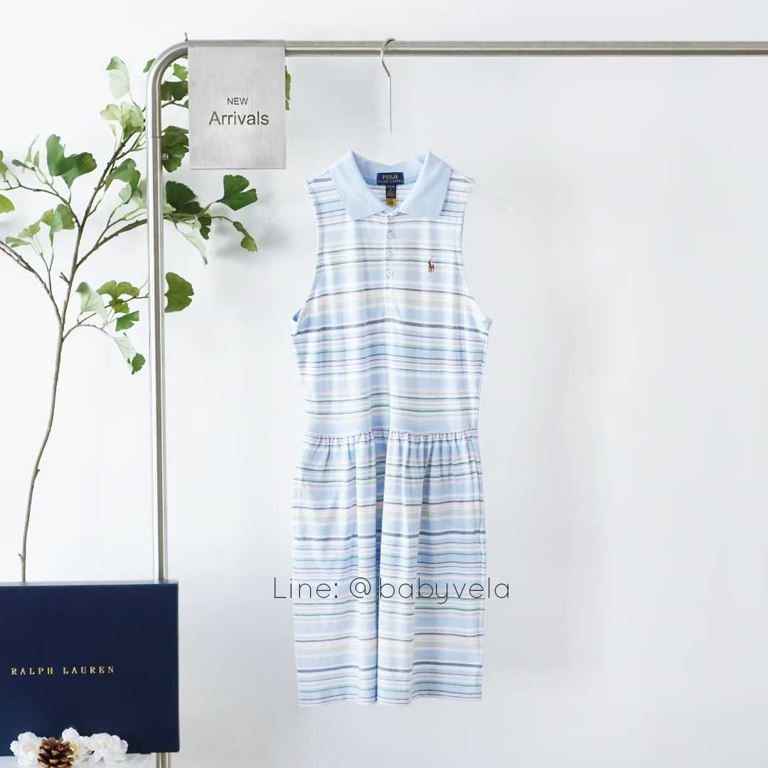 Girl Striped Knit Oxford Polo Dress (Baby Blue)