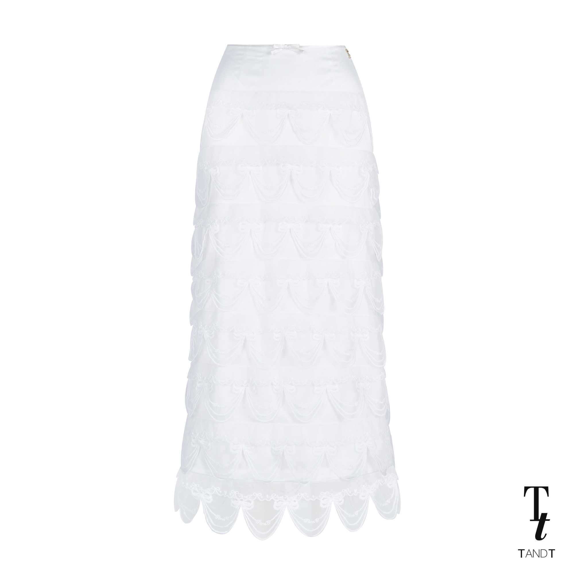 LULU - LAYER RUFFLE LACE TRIMMED MAXI SKIRT