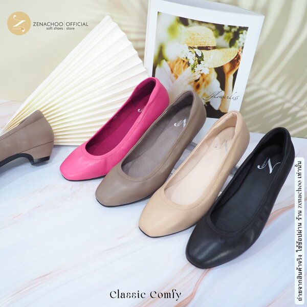 ทรงใหญ่ลด 1 ไซส์:เปลี่ยนไซส์ได้-ไม่รับคืน::รุ่นขายดี Zenachoo Classic Comfy สูง 1 นิ้ว รองเท้าหนั...