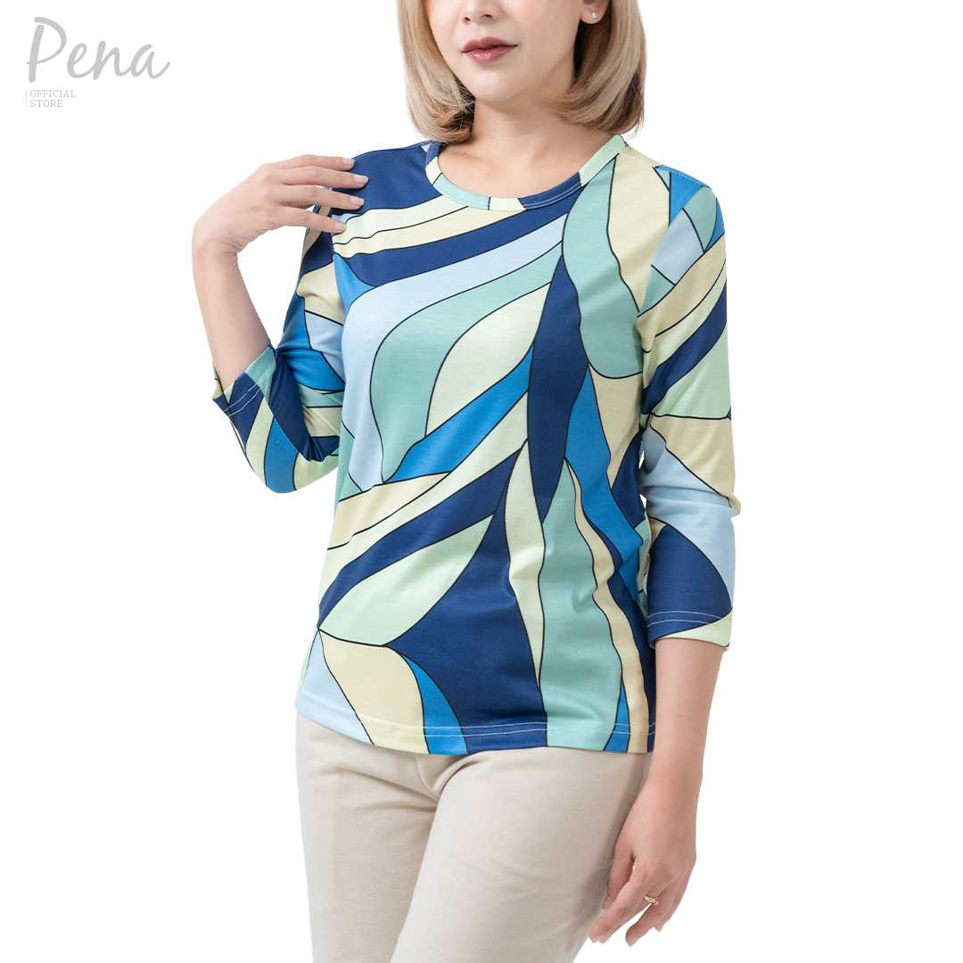 Pena  house เสื้อยืดคอกลม  ผ้าพิมพ์ลาย แขนสามส่วน รุ่น PSTL092402