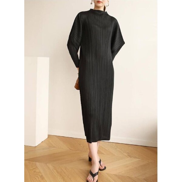 2MUAY รุ่น GJO7877 HIGH NECK ANGLE SLEEVE PLEAT DRESS เดรสผู้หญิง เดรสพลีทคุณภาพ 11สี FREE SIZE