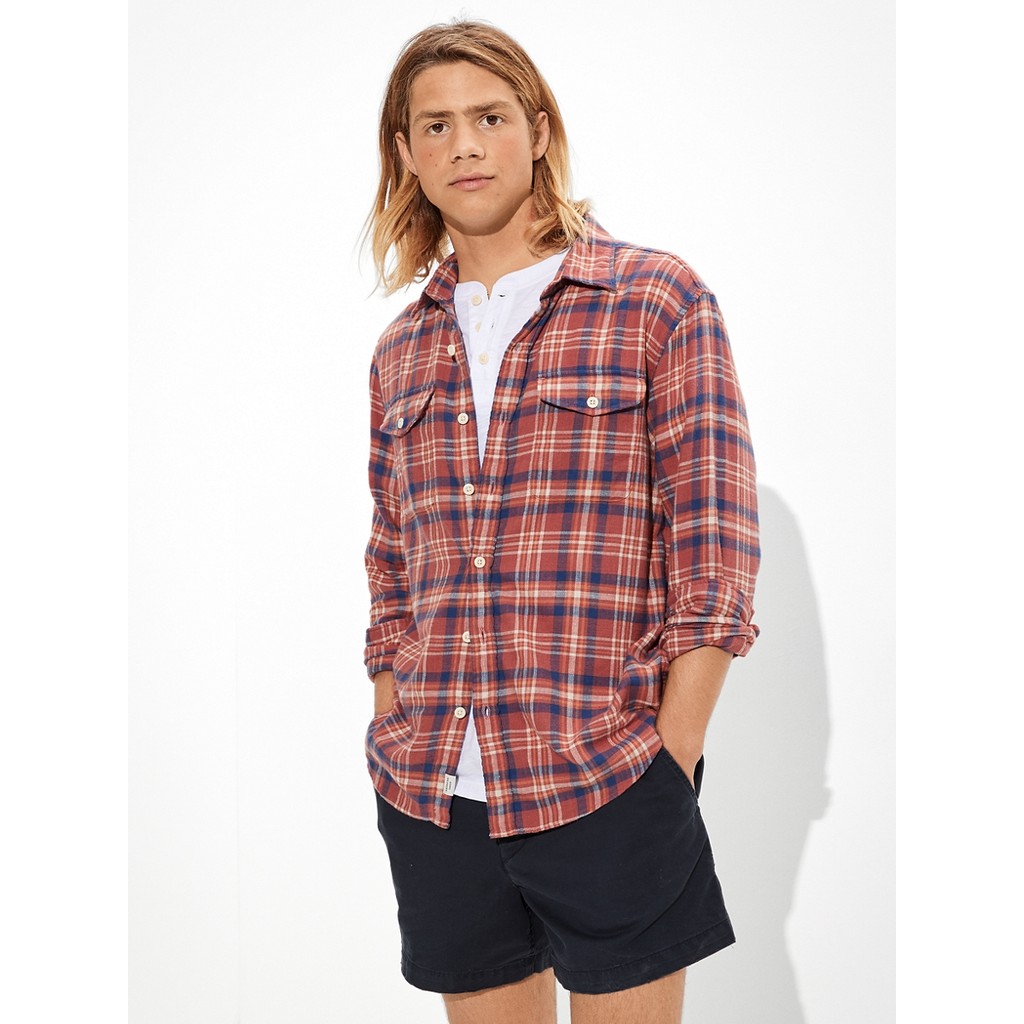 American Eagle เสื้อเชิ้ตผู้ชาย MICHELLE PLAID SALVADOR TWILL FLANNEL สี RUST - 015-5744-211