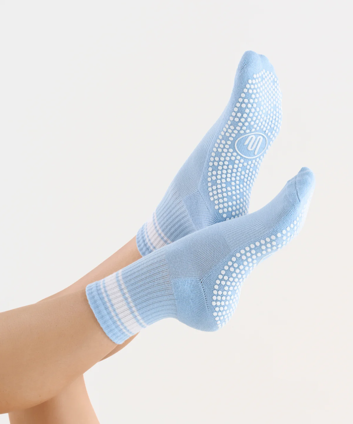 ✨BEST✨ CREW NON SLIP GRIP SOCKS - POWDER BLUE STRIPES