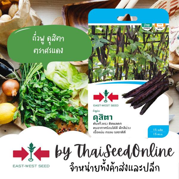 Sorndang(ศรแดง) GGEW เมล็ดพันธุ์ซฟ ถั่วพู ดุสิตา ถั่วพูสีม่วง 15เมล็ด ตราศรแดง Wing Bean