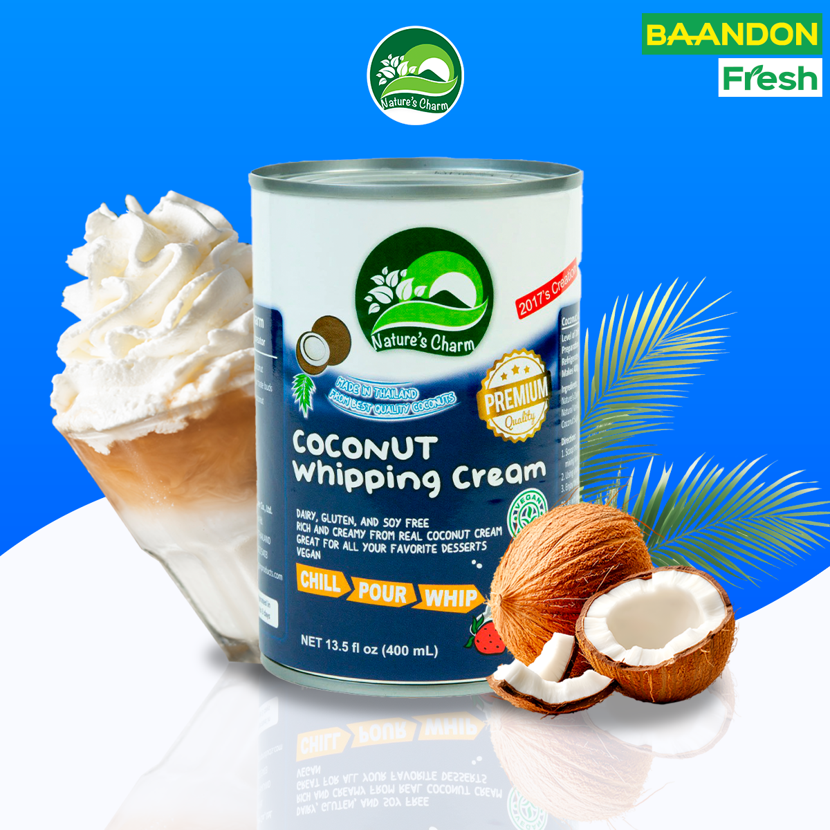 วิปปิ้งครีมมะพร้าว Nature's Charm - Coconut Whipping Cream นมมะพร้าววิปปิ้งครีม 400 ml