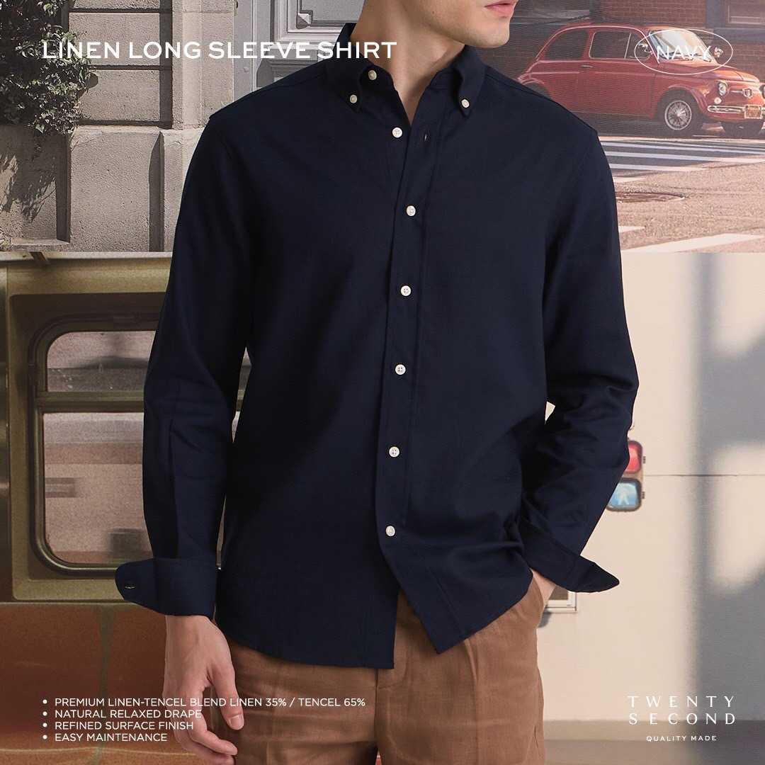 LINEN LONG SLEEVE SHIRT - NAVY