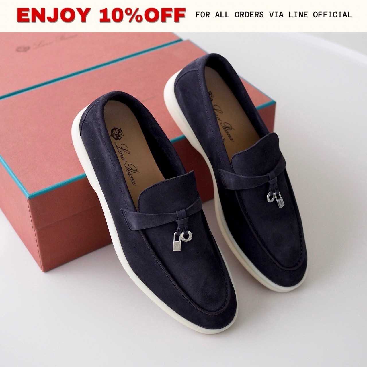 NEW! LORO PIANA Summer Charms Walk Loafers สี Caviar | Shoes