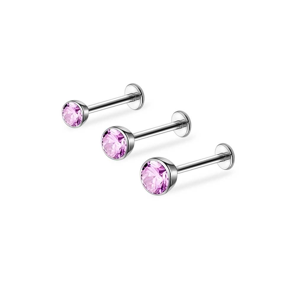 PiercingRoomByJay, Pink CZ Bazel Titanium Flat back เกรดการแพทย์ (ราคาต่อชิ้น)