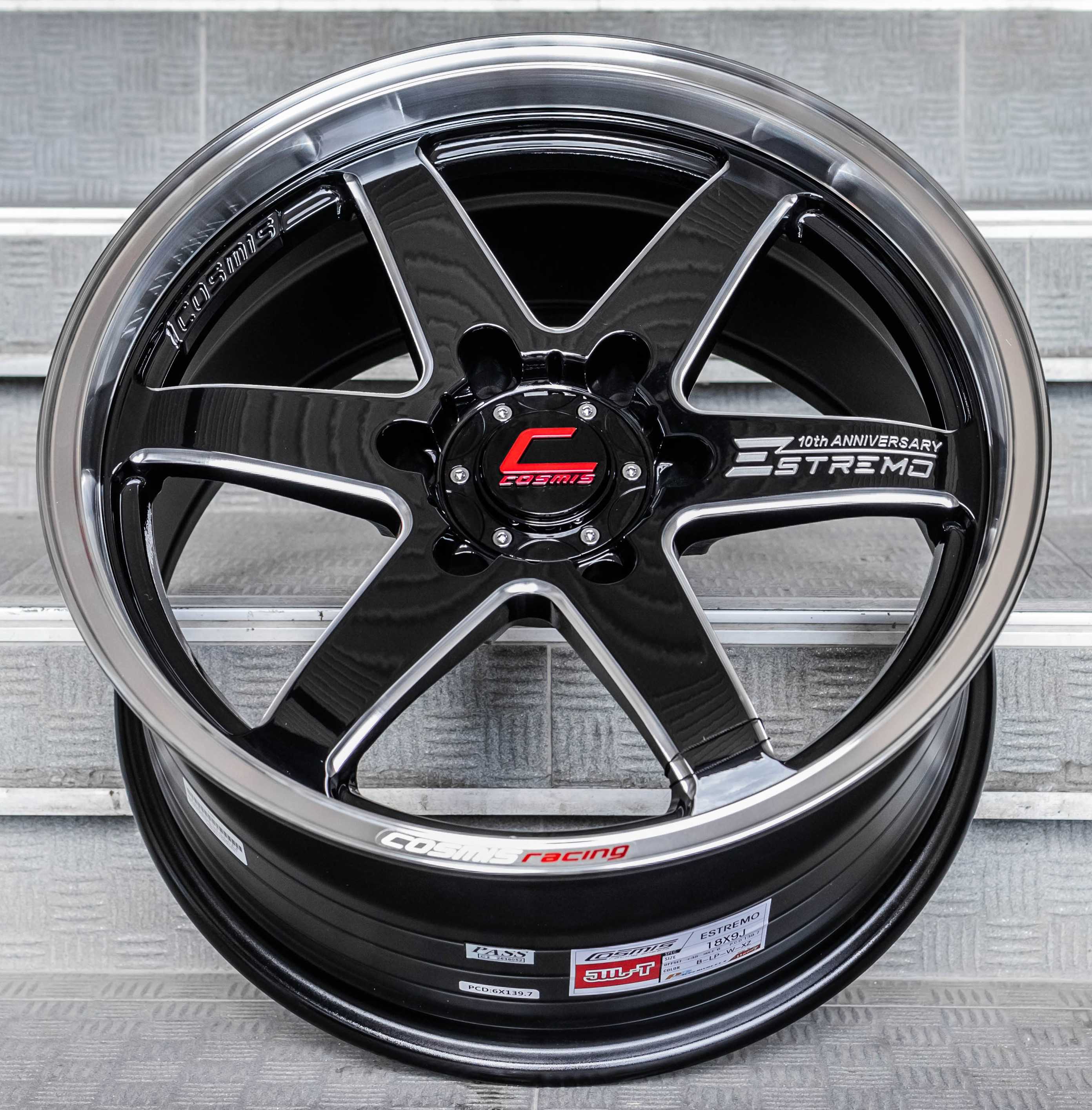 แม็กซ์ ESTREMO(YA046) 18X9.0 6X139.7 ET35 CB.106 B-LP-W-XZ สีดำขอบเงาCNCข้างก้าน+ตัวหนังสือ