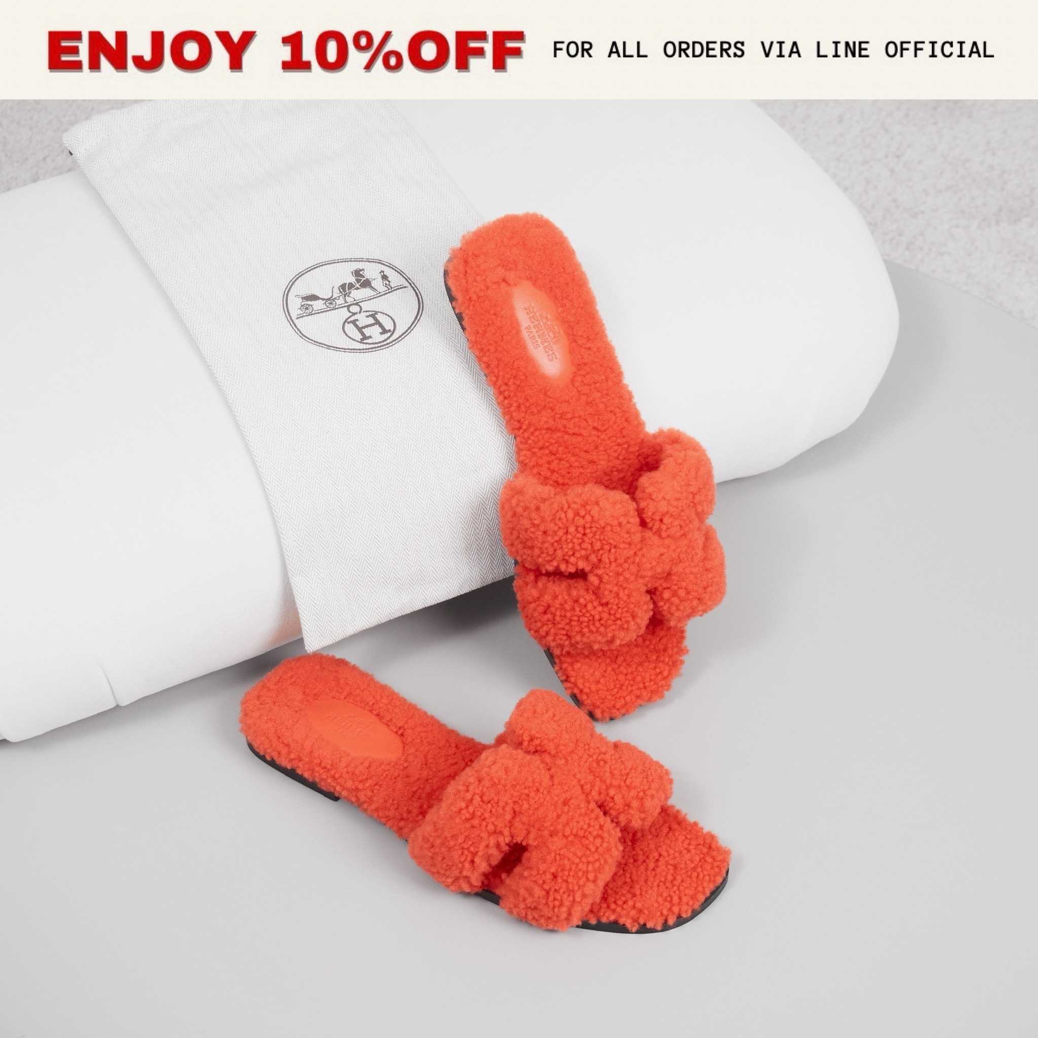 (C)📍KEPT UNUSED📍HERMES Oran Sandals สี Orange Shearling | Shoes