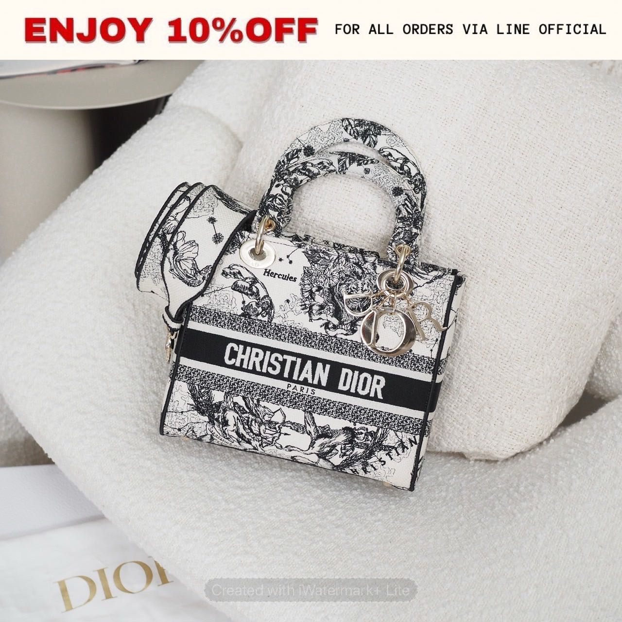 📍LIKE NEW📍DIOR Medium Lady D-Lite Latte And Black Toile De Jouy Zodiac Embroidery | Bag