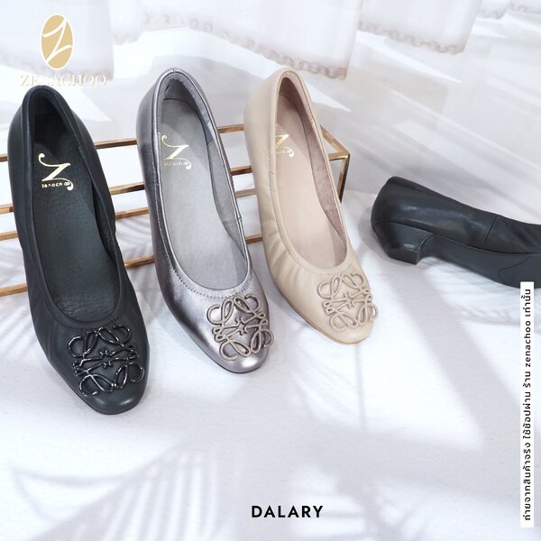 ทรงปกติ เปลี่ยนไซส์ได้-ไม่รับคืน Zenachoo รุ่น Dalary สูง 1 นิ้ว หนังแกะแท้ หน้ากว้างไม่บีบเท้า ห...