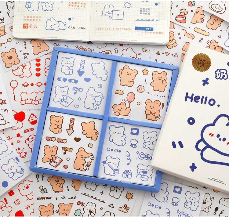(พร้อมส่ง) bear boxset sticker สติ๊กเกอร์ 100 แผ่น ลายหมี