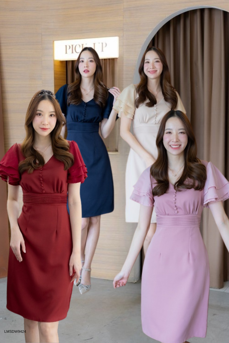 S-XL เดรสสั้นแขนระบาย LMSDW9424