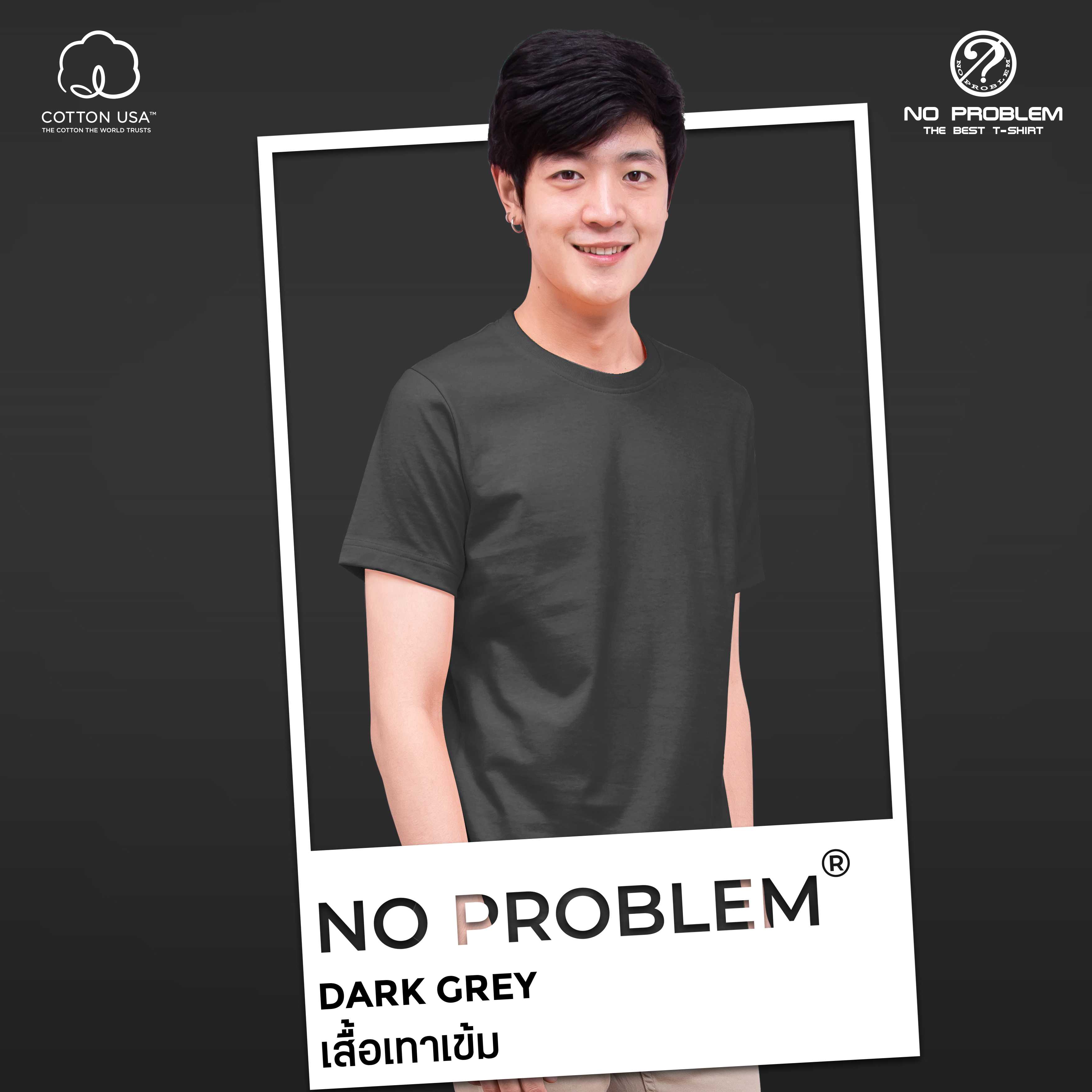 เสื้อยืดคอกลม สีเทาเข้ม No problem - Basic Tee NO.0020 Cotton100% Easy Tone