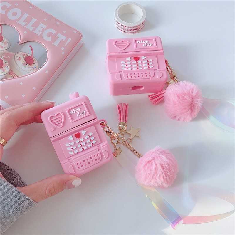 ♥ เคส Airpods :  💟 โทรศัพท์สีชมพู+พวงกุญแจ ( พร้อมส่งเฉพาะรุ่น  1,2,PRO )