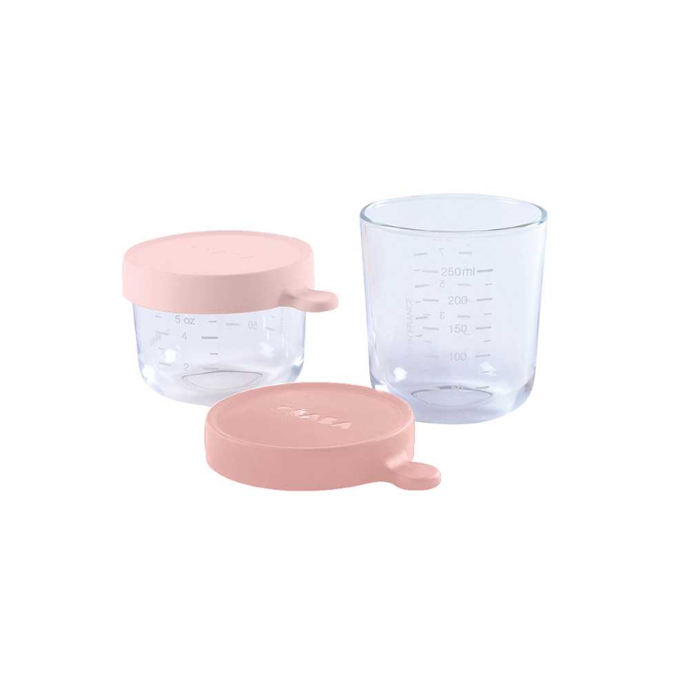 BEABA ชุดกระปุกแก้ว Set of 2 conservation Jars in Glass  pink /dark pink
