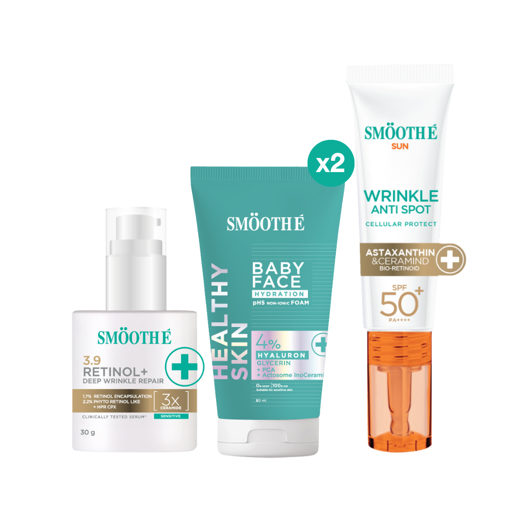 (รับ 1 สิทธิ์ร่วมกิจกรรม) เซ็ตฟื้นคืนผิวสวย ไร้กาลเวลา Smooth E Wrinkle Repair Set
