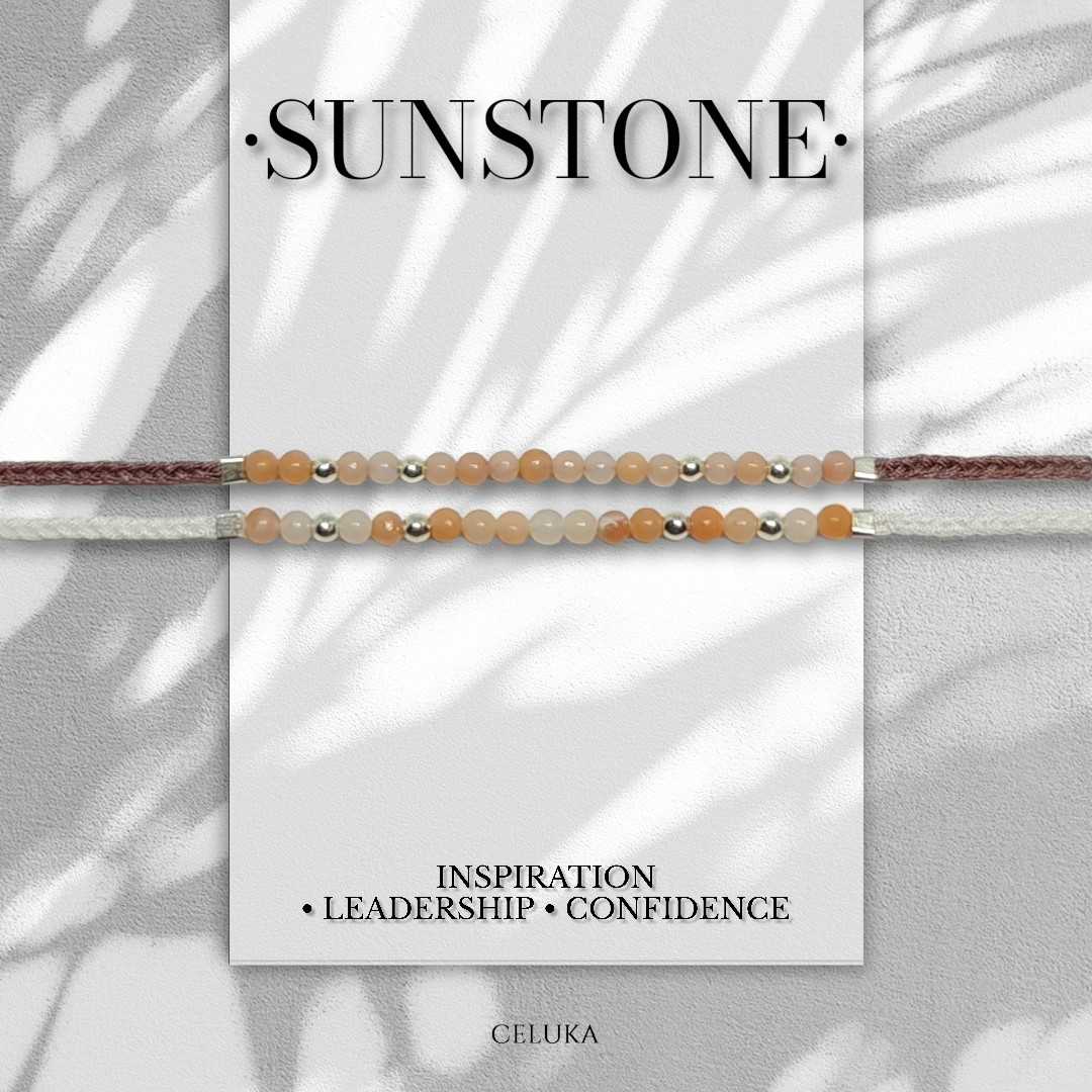 สร้อยข้อมือถักมินิมอลหินนำโชค หินซันสโตน(Sunstone) #หินสีส้ม