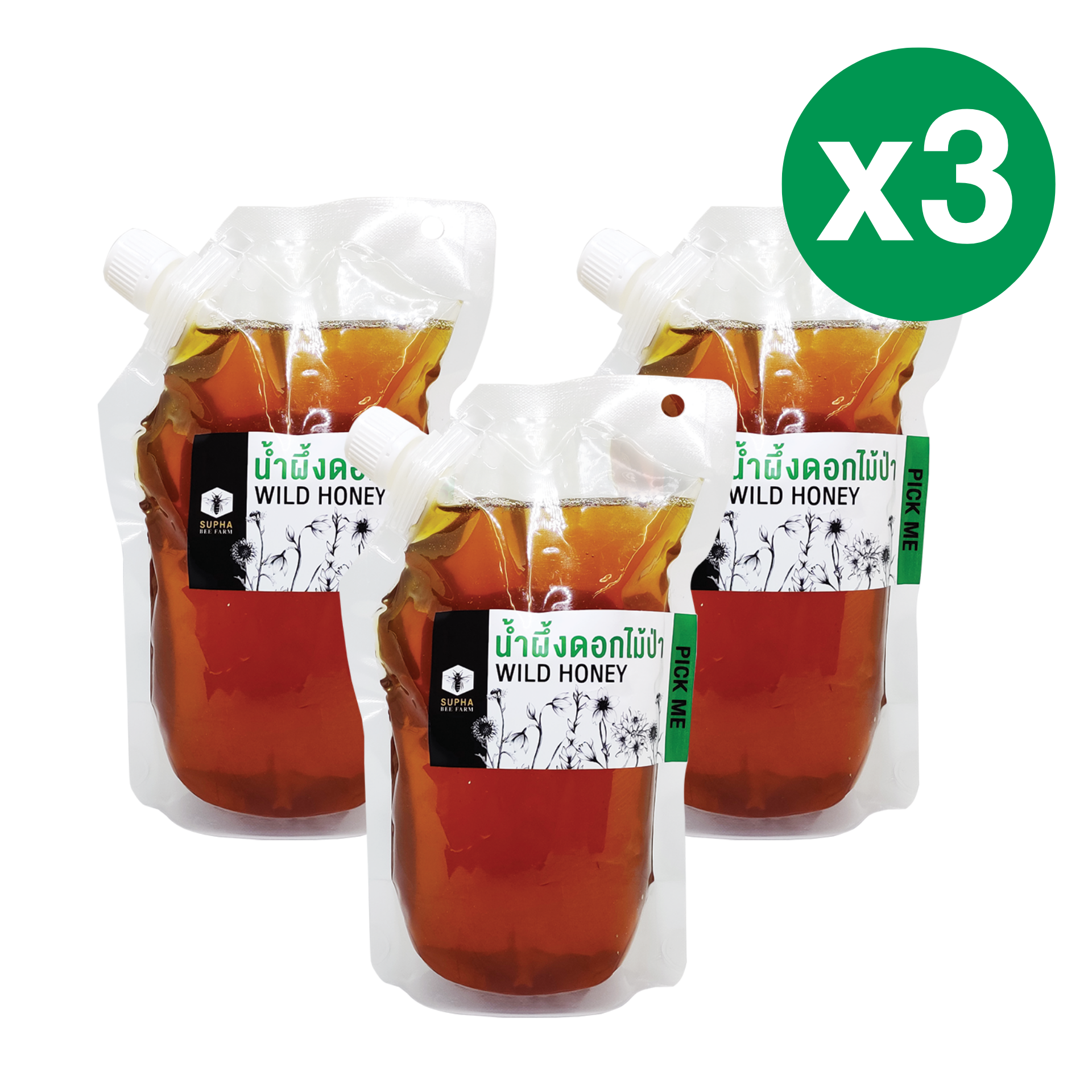 น้ำผึ้งดอกไม้ป่า 800 กรัม ถุงรีฟิล แพ็ค 3 ถุง Wild Honey 800g 3pcs
