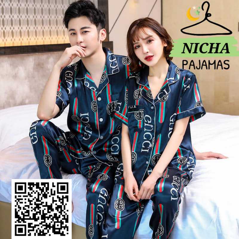 ชุดนอน กุชชี่ น้ำเงิน แขนสั้น ขายาว