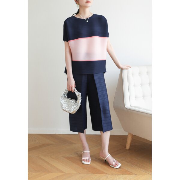 2MUAY รุ่น GJO5358 / GJO1219 เซ็ตพลีทคุณภาพ COLOR BLACK TOP WITH PANTS PLEATED SET 8 สี FREE SIZE