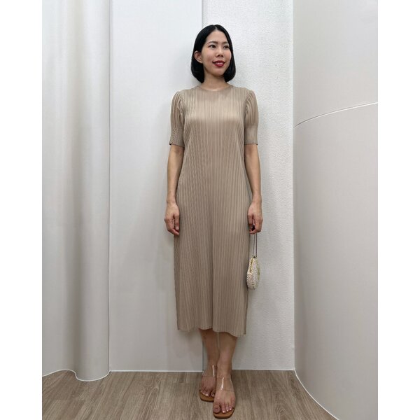 ยาว 46 นิ้ว 2MUAY รุ่น GM8021 เดรสอัดพลีท BALLOON SHORT SLEEVES PLEATED DRESS 6 สี FREE SIZE