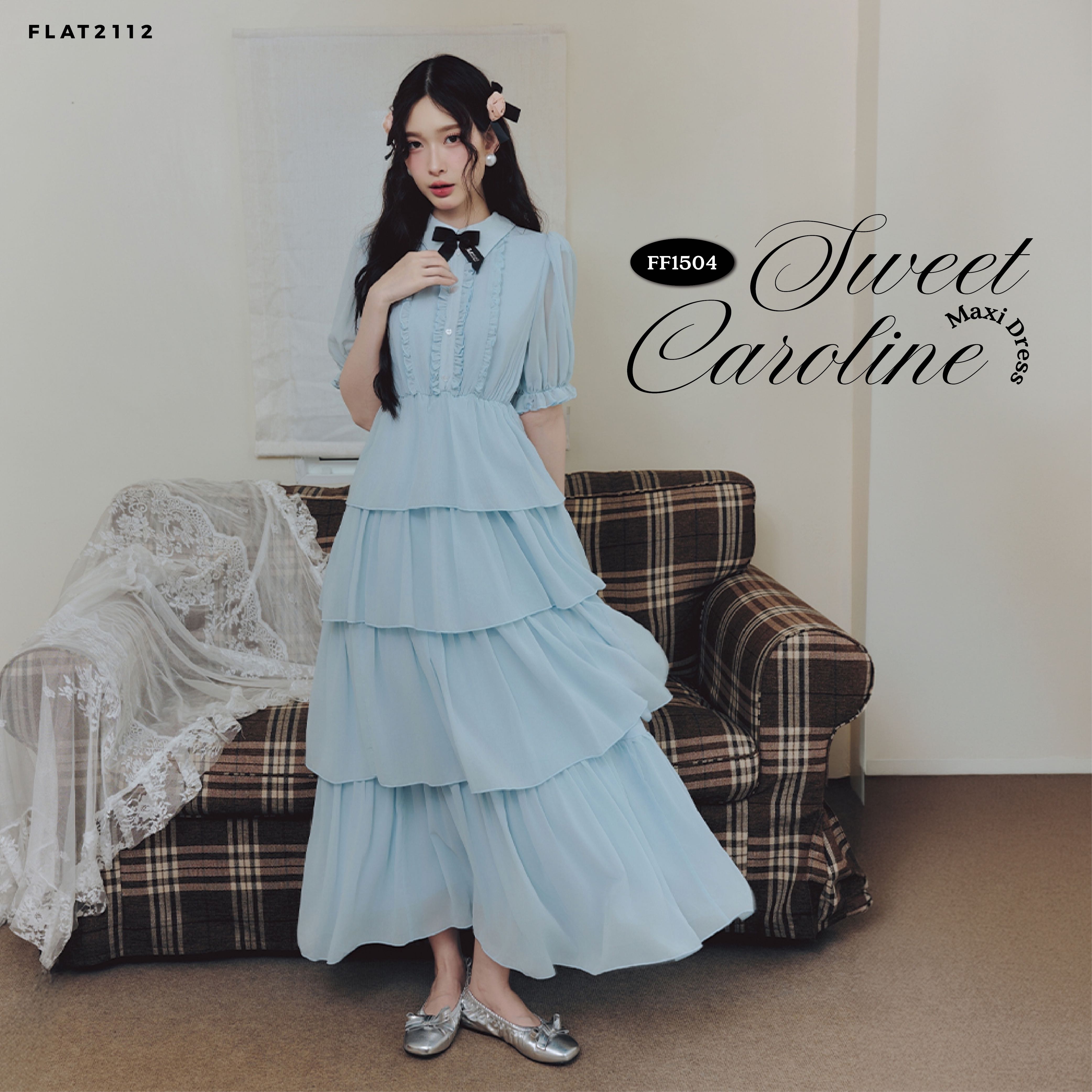 FLAT2112 : SWEET CAROLINE  MAXI DRESS เดรสลุคเรียบร้อย ดูแพง ใส่แล้วผิวผ่อง เดรสลูกคุณ (FF1504)
