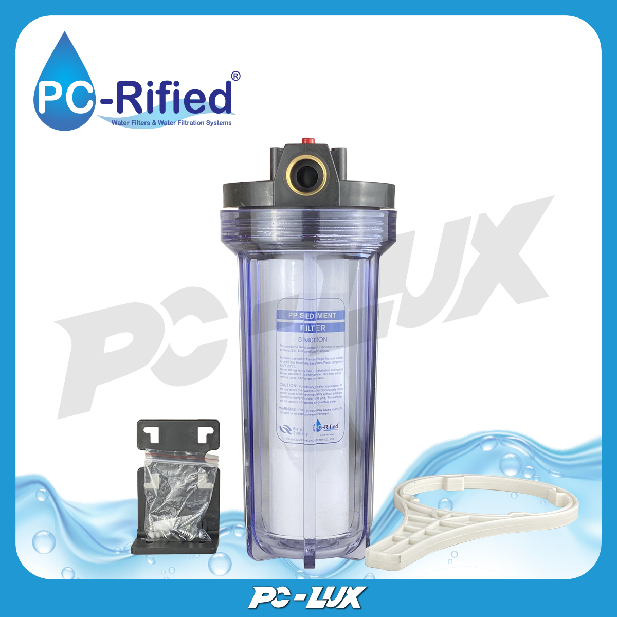 PC-Rified กระบอกกรองน้ำ PP สีใส 10 นิ้ว เกลียวทองเหลือง 3/4 นิ้ว
