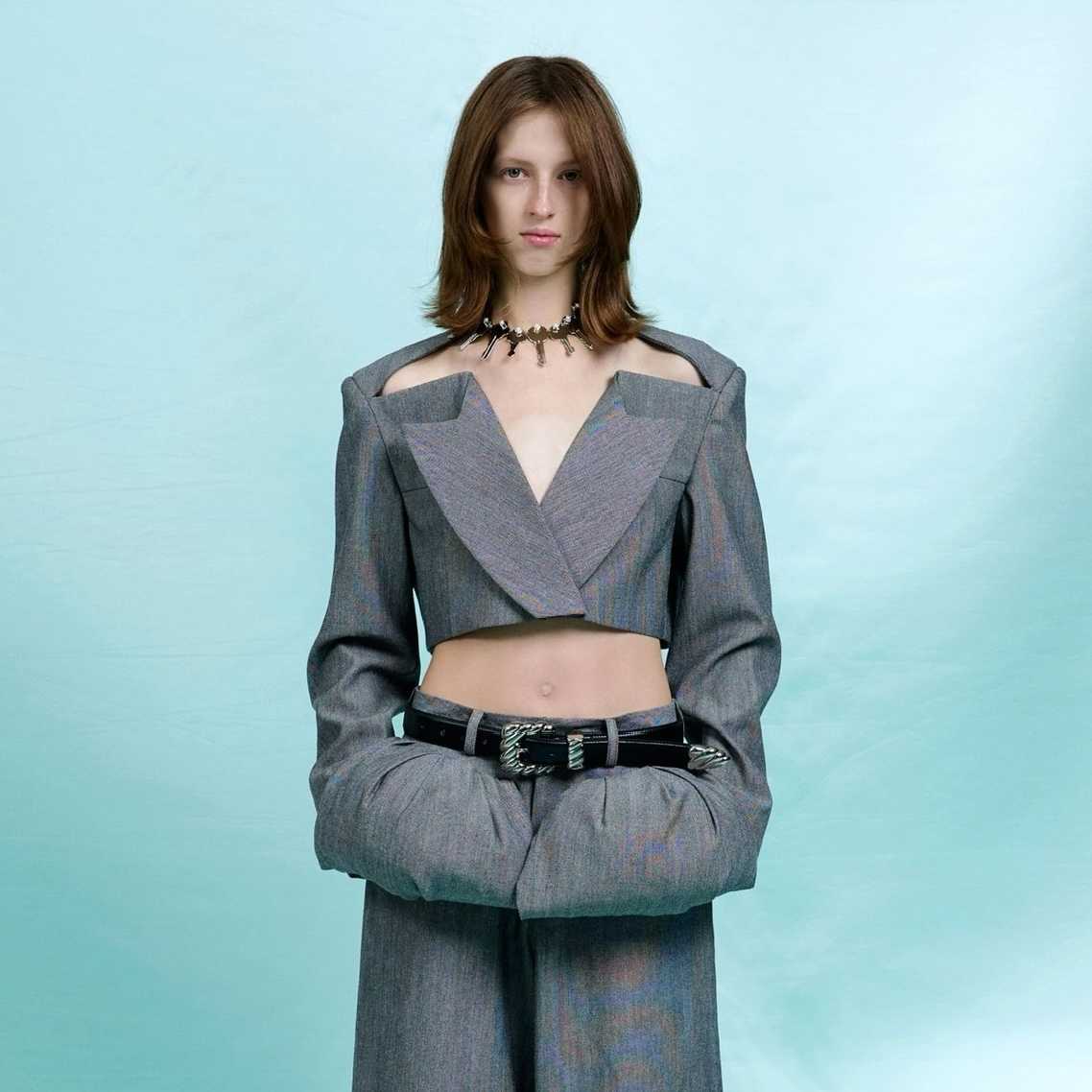 LEJE ÉTOILE Cropped Tailored Blazer - Grey