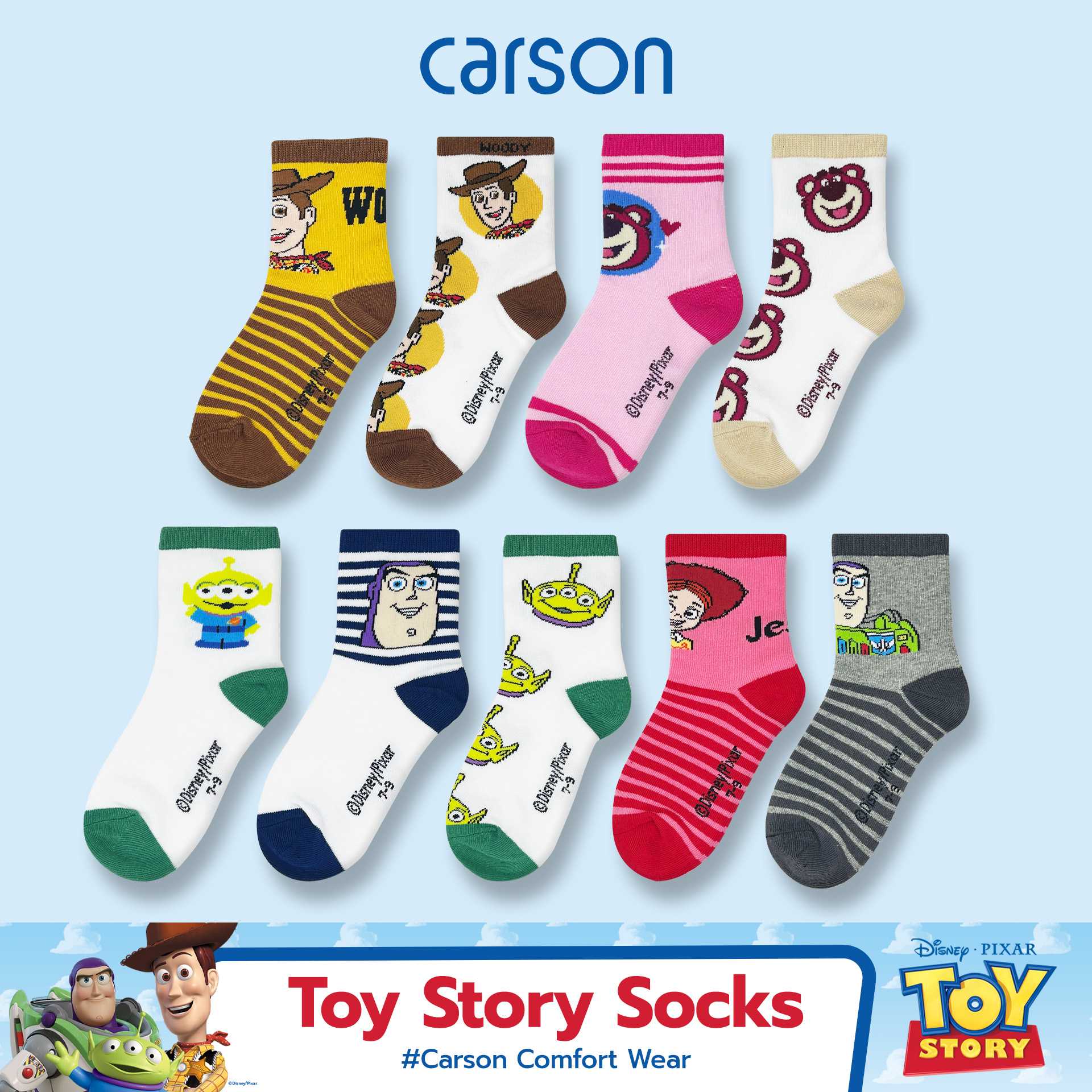 ถุงเท้าแฟชั่นลิขสิทธิ์แท้ Carson Kids ลาย TOY STORY แพ็ค 1 คู่ (ข้อสั้น)