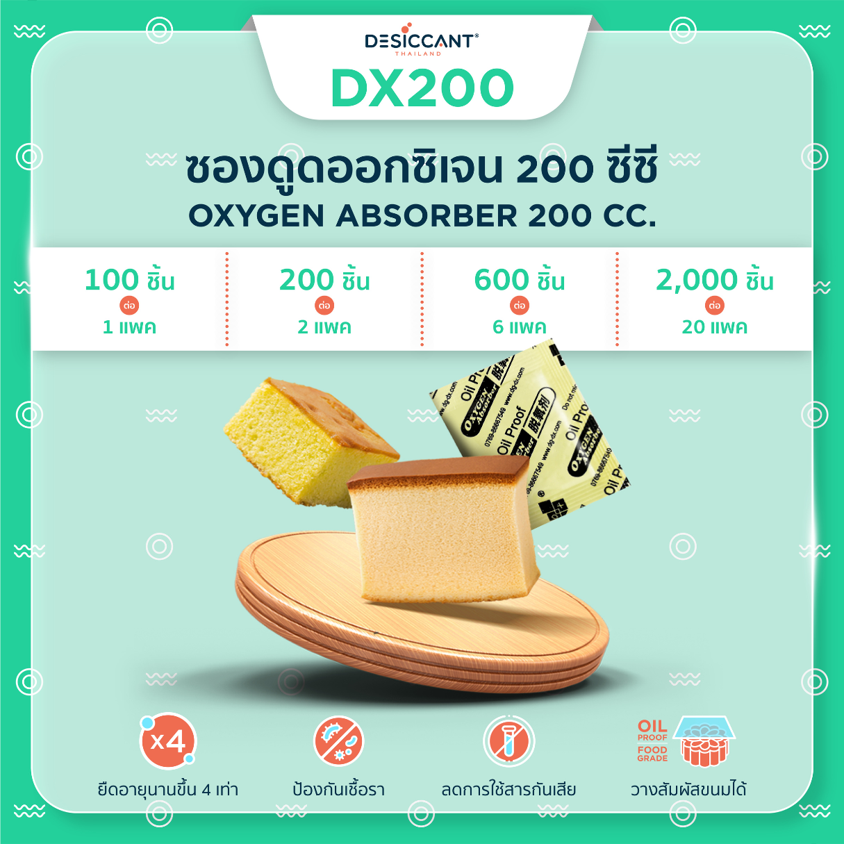ซองดูดออกซิเจน 200ซีซี 2000 ชิ้น Oxygen Absorber dx200 x2000pcs เพื่อยืดอายุอาหาร
