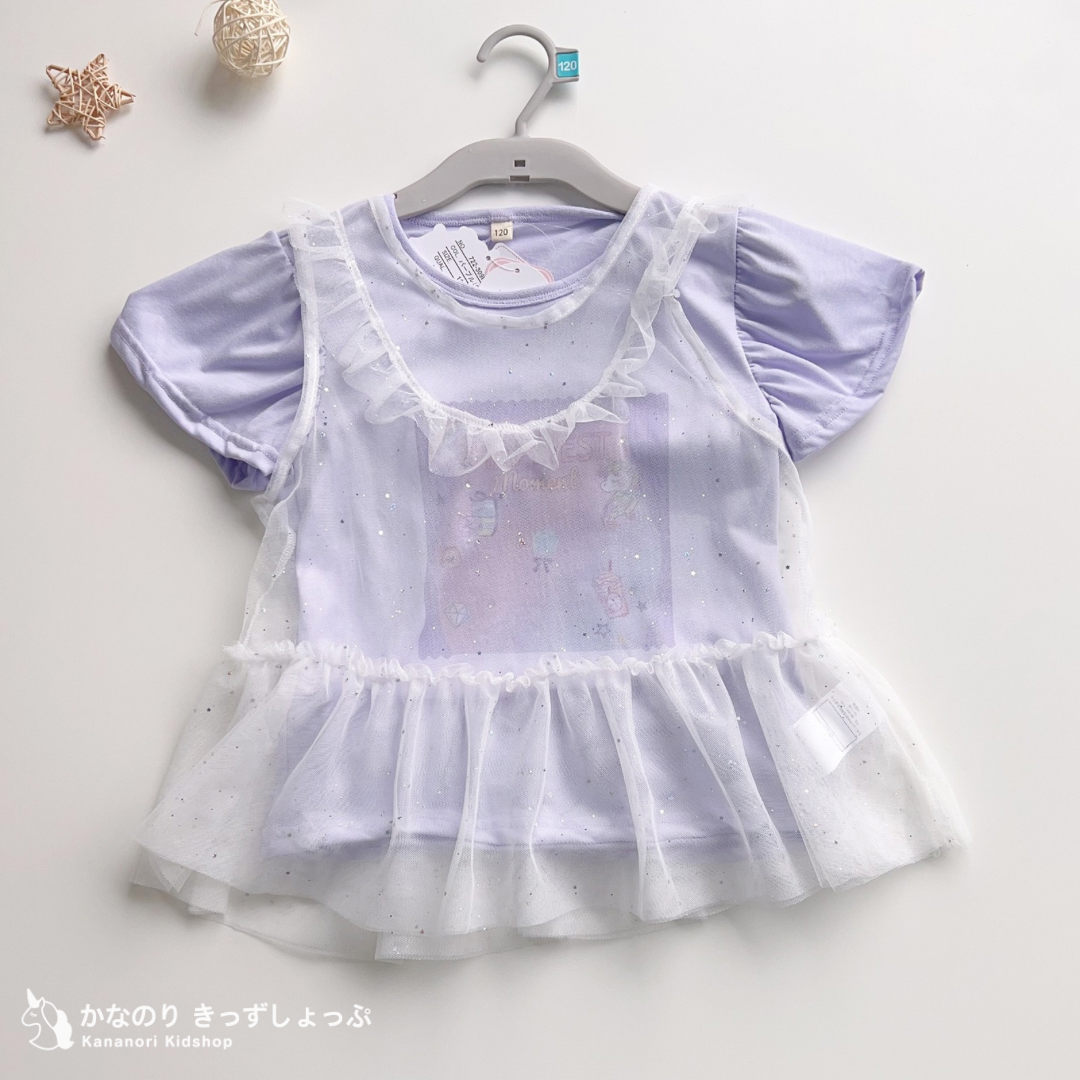 🧸พร้อมส่ง เสื้อ2ชิ้น ฟรุ้งฟริ้ง สีม่วง 110,120,130🤎