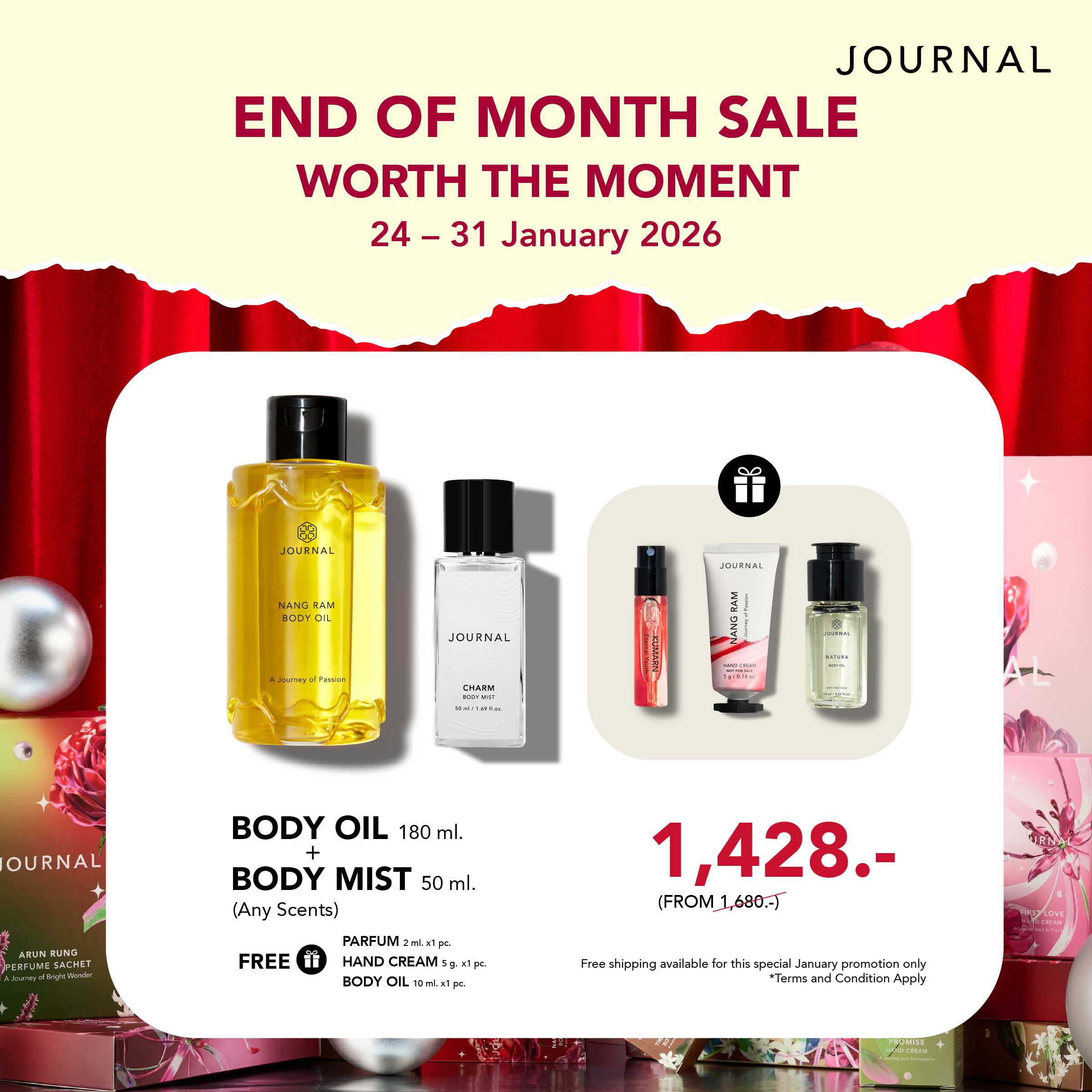 End Of Month! Body Mist 50 ml คู่กับ Body Oil 180 ml และของแถมฟรี เพียง 1,428.- (ปกติ 1,680.-)