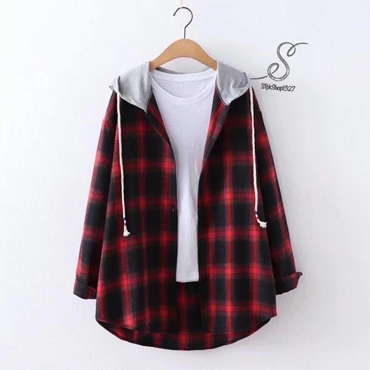 เสื้อฮูทมีหมวกลายสก็อต SPT-030