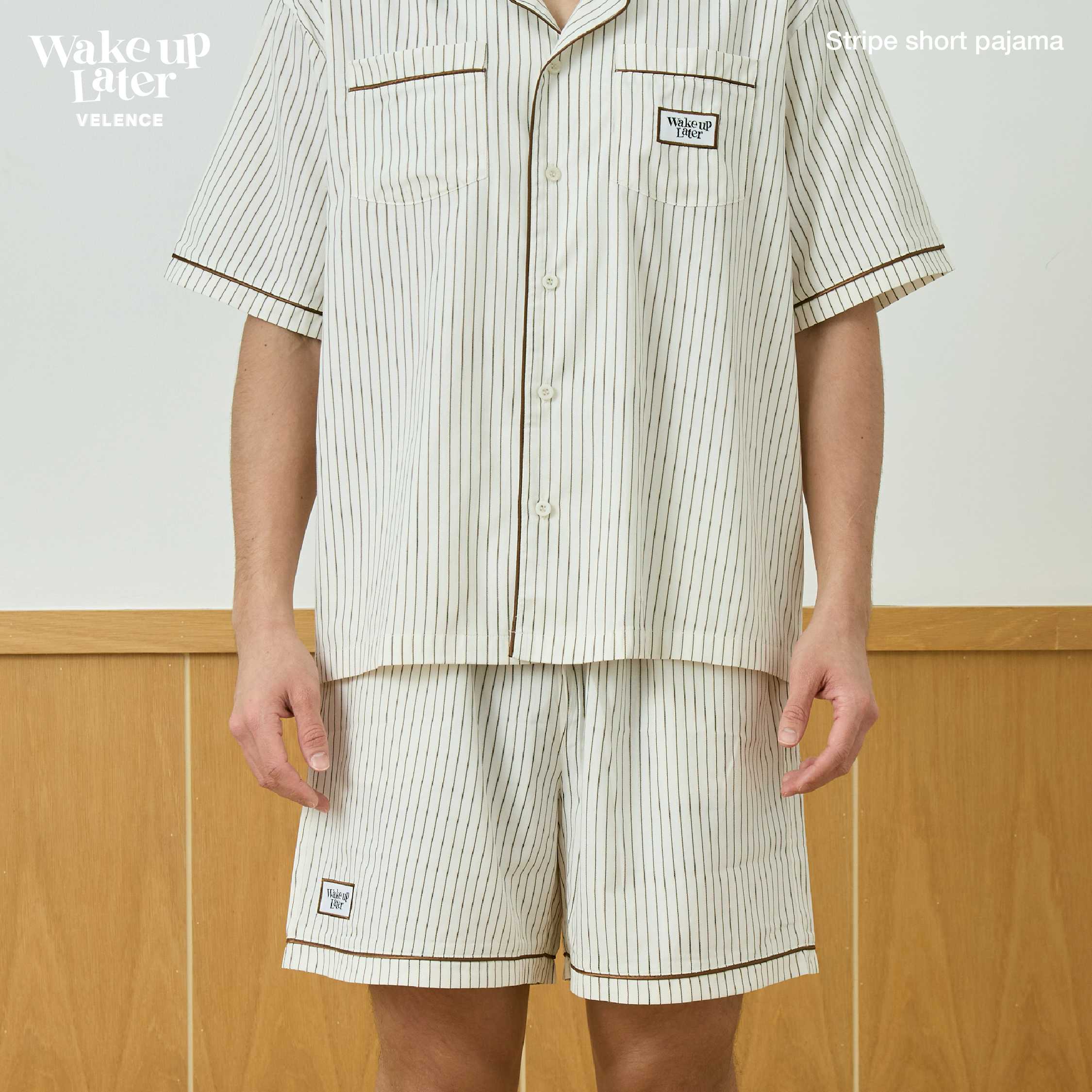 Beige Stripe Shorts Pajama 'Wake Up Later'