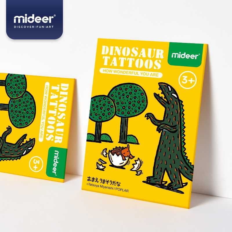 Mideer มิเดียร์ TEMPORARY TATTOOS แทททูติดตัวแบบกล่องลายน้องหนอนจอมหิวและไดโนเสาร์จอมป่วน