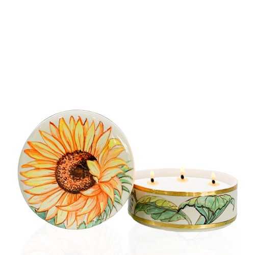 Ceramic Candle Cylinder Size M Sunflower Pattern เทียนหอมในเซรามิก ทรงตลับลายทานตะวัน ขนาด M